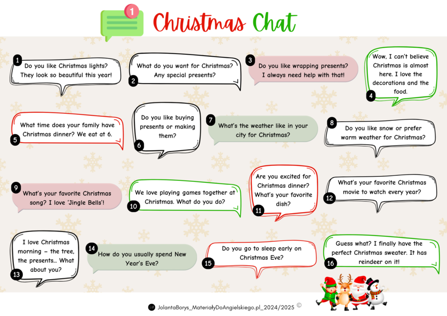"Christmas Chat" - swiąteczny klimat + utrwalenie Present Simple