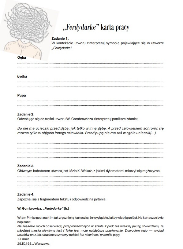 Karta pracy "Ferdydurke"