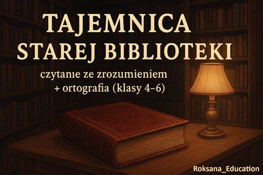 🔎📚 „Tajemnica starej biblioteki” – czytanie ze zrozumieniem + ortografia ✍️ (klasy 4–6)