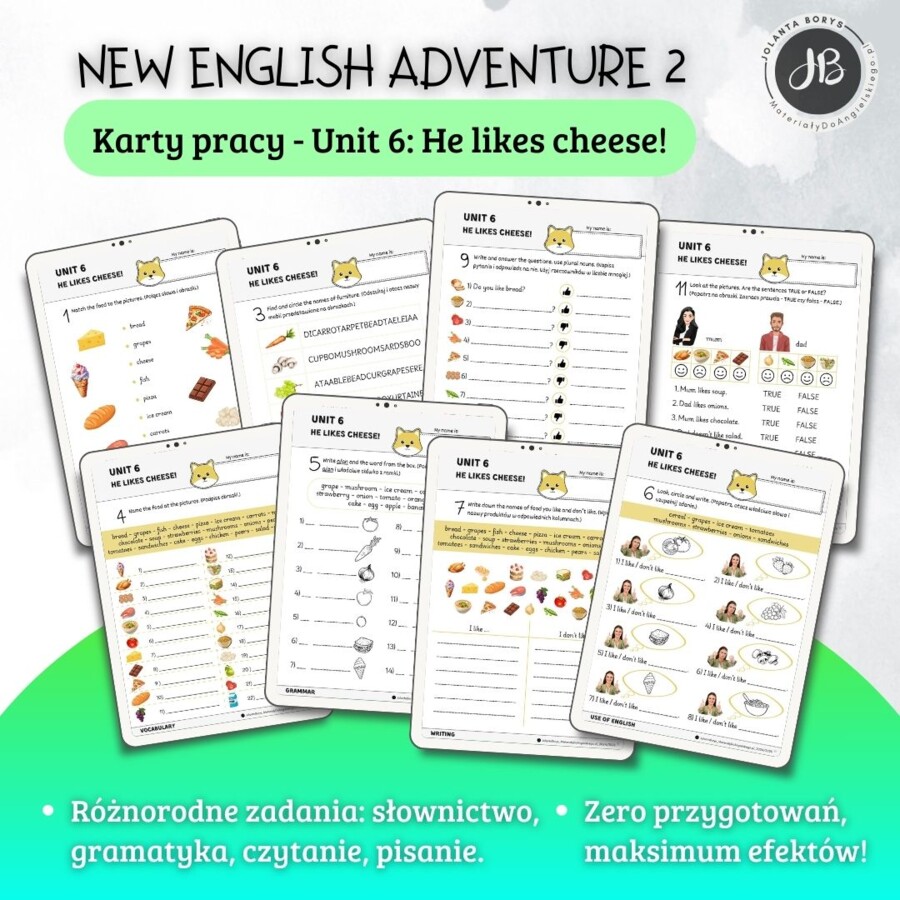 New English Adventure 2 – Unit 6: He likes cheese! – Karty pracy dla klasy 2