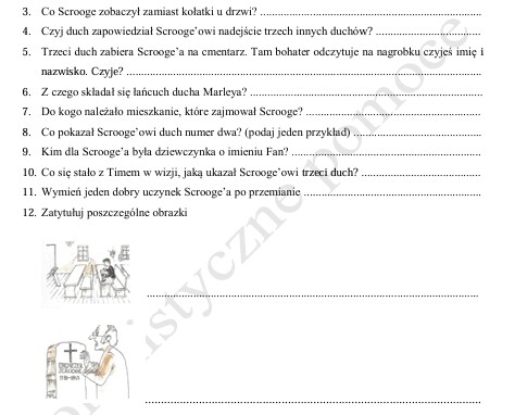 Kartkówka ze znajomości lektury "Opowieść wigilijna"