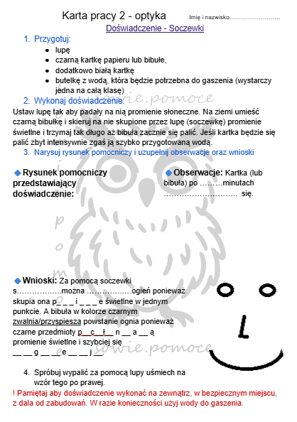 Doświadczenia z optyki -karty pracy