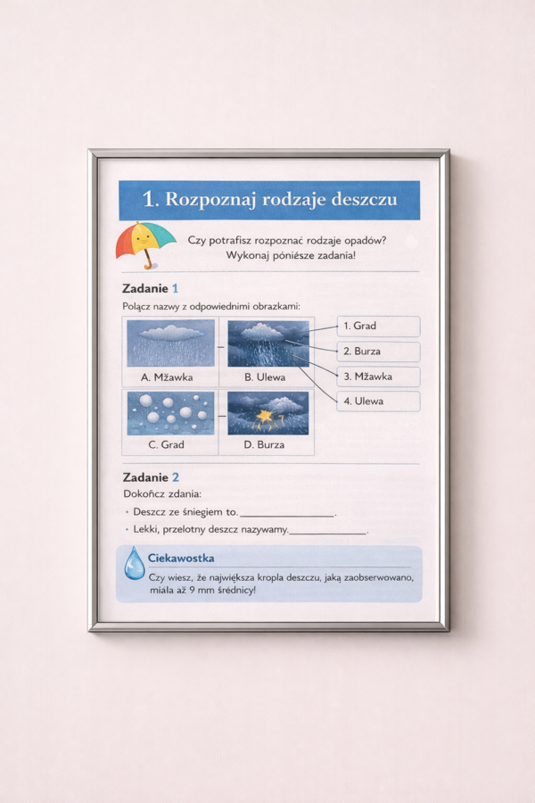 Karta pracy Rozpoznaj rodzaje deszczu