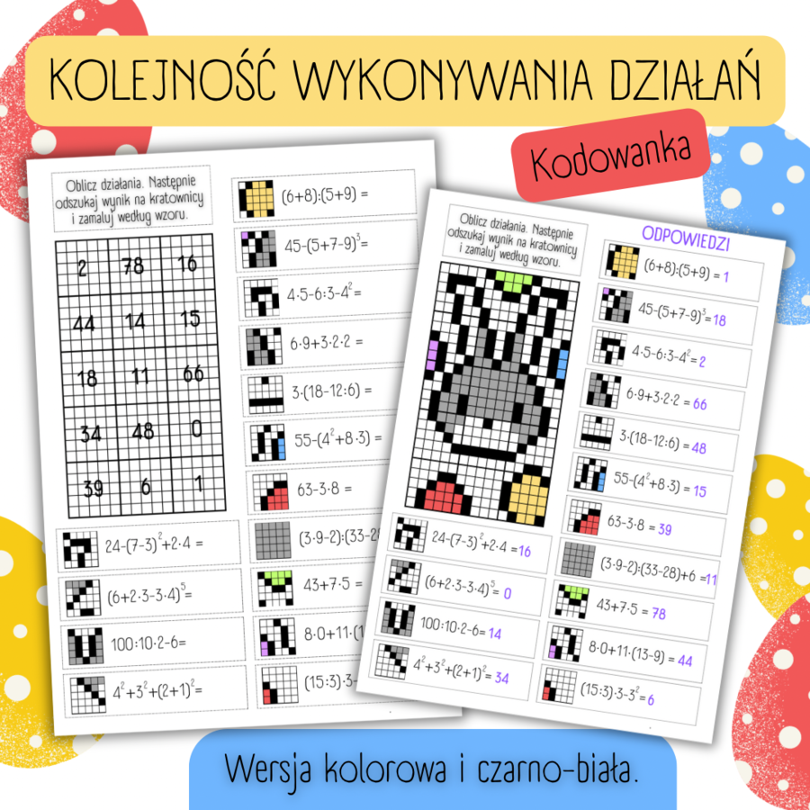KOLEJNOŚĆ WYKONYWANIA DZIAŁAŃ - kodowanka - Wielkanoc - MATEMATYKA