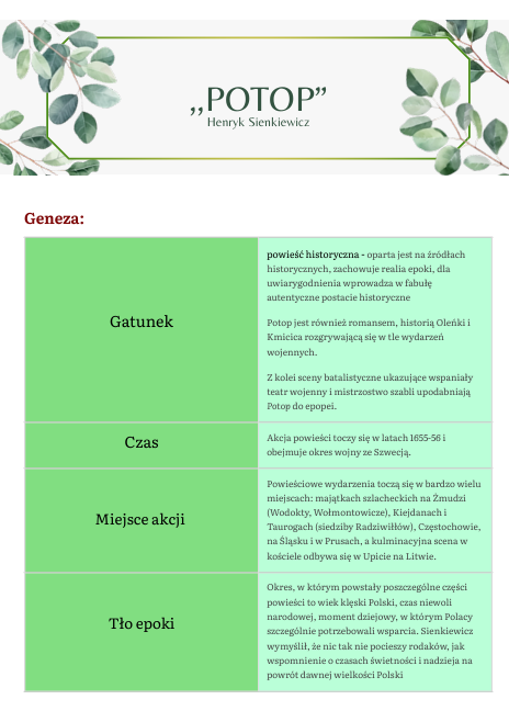 Opracowanie lektury ,,Potop"