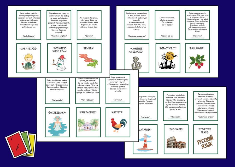 🎴 Gra „Karuta – CYTATY - ♦️Pierwsze zdania z lektur z kl. 4-8 – powtórka 🎯 - język polski - biblioteka