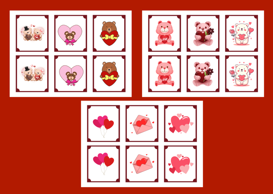 WALENTYNKI – memory - 36 szt. – biblioteka – świetlica – przedszkole