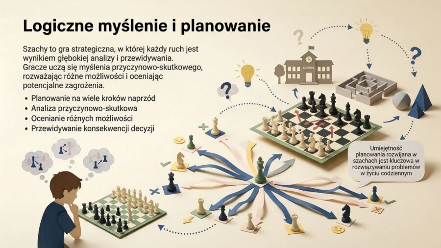 Edukacja przez szachy w szkole – prezentacja PDF (15 slajdów), rozwój myślenia, koncentracji i matematyki