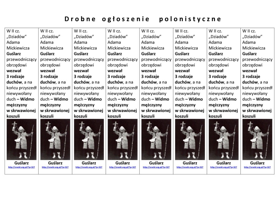 "Dziady cz. II" - ogłoszenie drobne