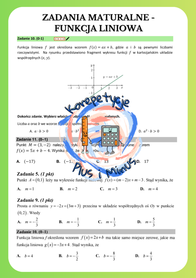 Zadania maturalne - funkcja liniowa
