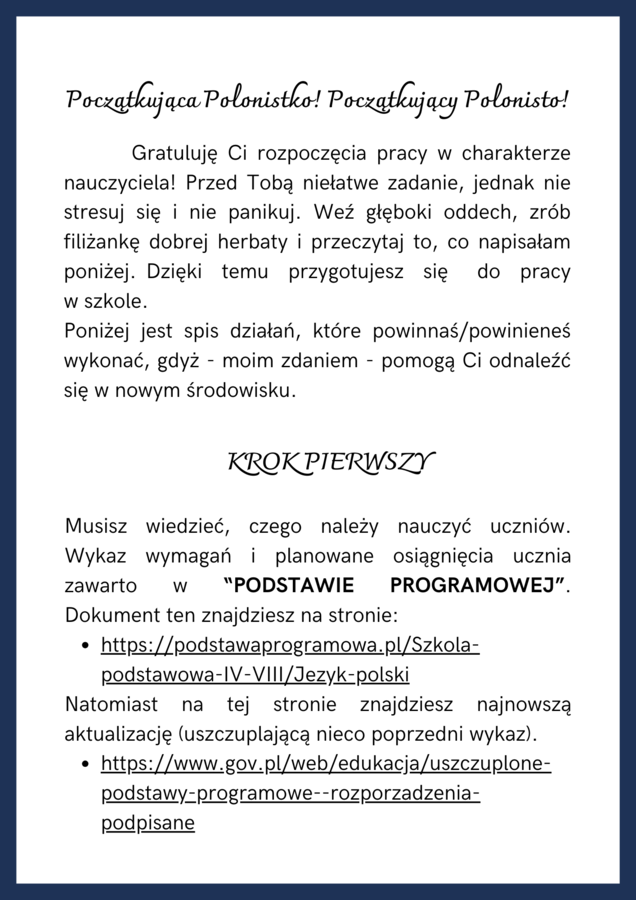 E-book "10 rad dla początkującego nauczyciela języka polskiego w szkole podstawowej" Pierwsza praca polonisty