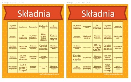 Wypowiedzenia - składnia. Gra Bingo