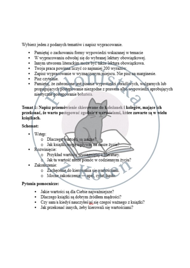 Schematy do opowiadań, rozprawek i przemówień – egzamin ósmoklasisty