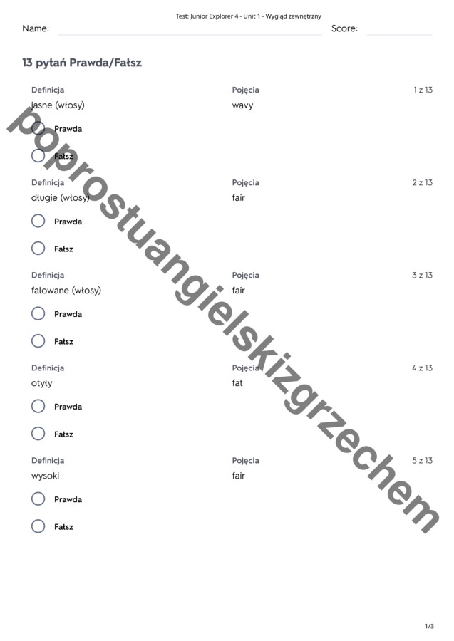 Junior Explorer 4 – Unit 1 – testy