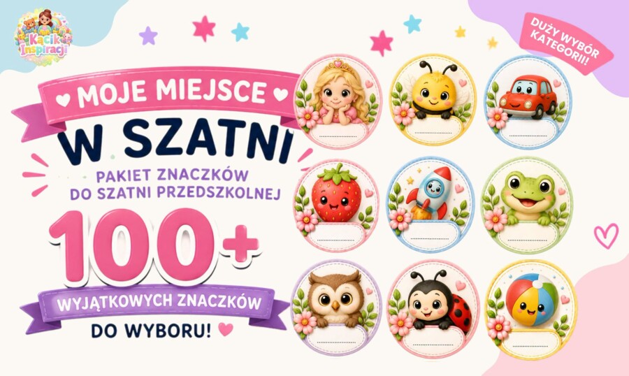 🎒 MOJE MIEJSCE W SZATNI – pakiet uroczych znaczków do szatni przedszkolnej! 🩷