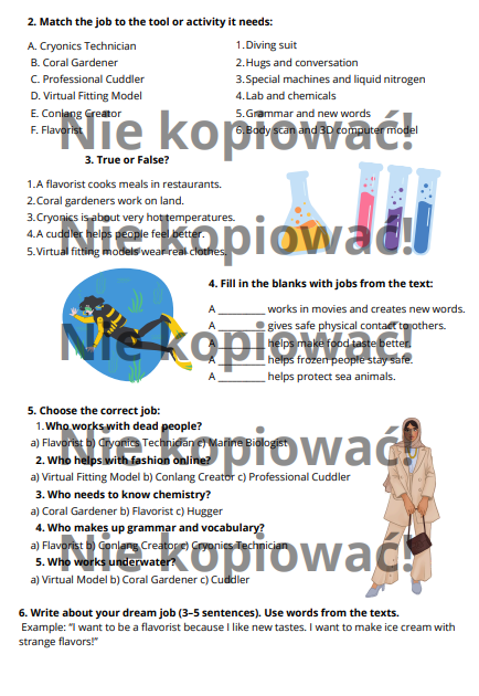 Karta Pracy/Czytanka "Unusual Jobs" poziom A2