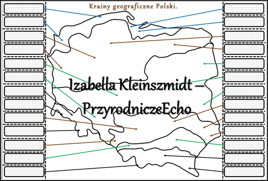 Notatka okienkowa/stacja zadaniowe/notatka interaktywna/notatka graficzna/karta pracy/sketchnotka „Krainy geograficzne na mapie Polski”, „Ukształtowanie powierzchni Polski” w pdf do SP. Geografia 7, dział „Środowisko przyrodnicze Polski”. Materiał wykona