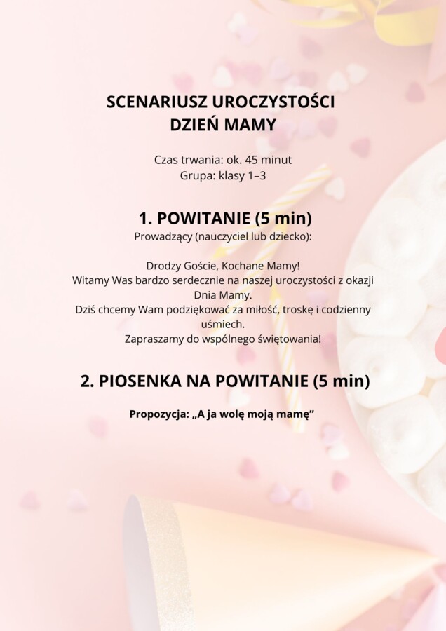 Dzień mamy - scenariusz uroczystości dla klas 1-3 i przedszkolaków