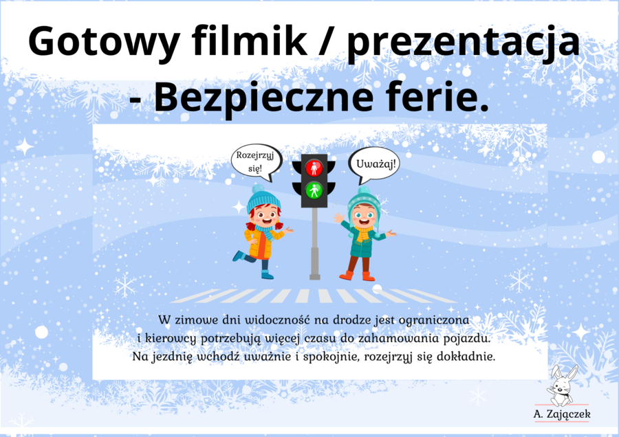 Bezpieczne ferie - gotowy film - lodowisko, zabawy na śniegu, kulig