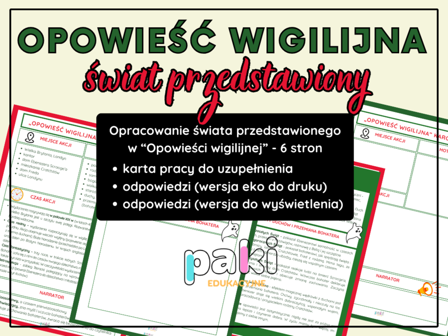 "Opowieść wigilijna" - świat przedstawiony // karta pracy, notatka