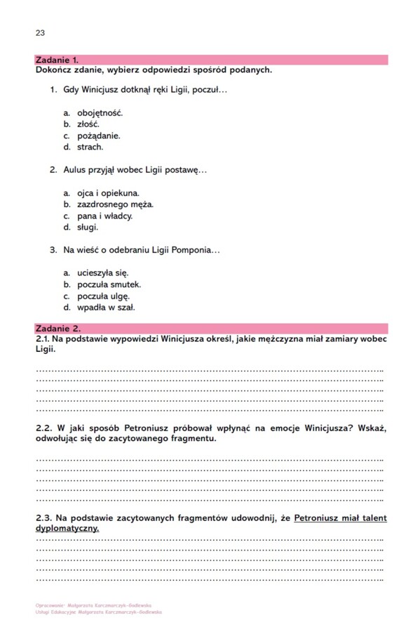 Karta pracy "Quo vadis " - krytyczne czytanie