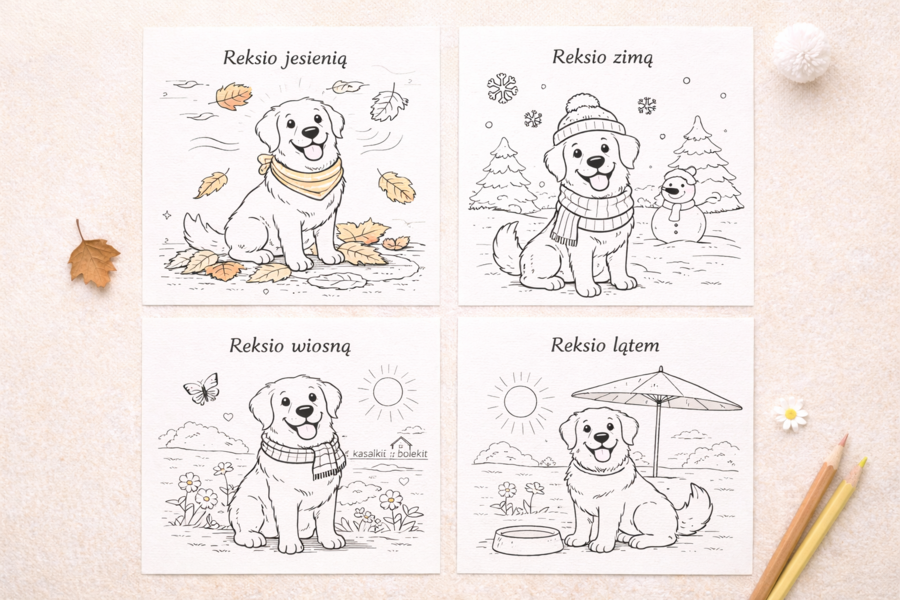 Kolorowanka: Reksio w domu i w ogrodzie