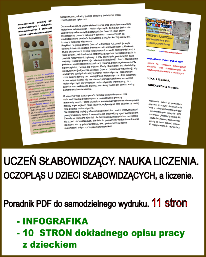 UCZEŃ SŁABOWIDZĄCY. NAUKA LICZENIA. OCZOPLĄS U DZIECI SŁABOWIDZĄCYCH a liczenie.