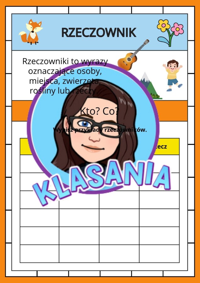 Rzeczownik- karta pracy, wklejka.
