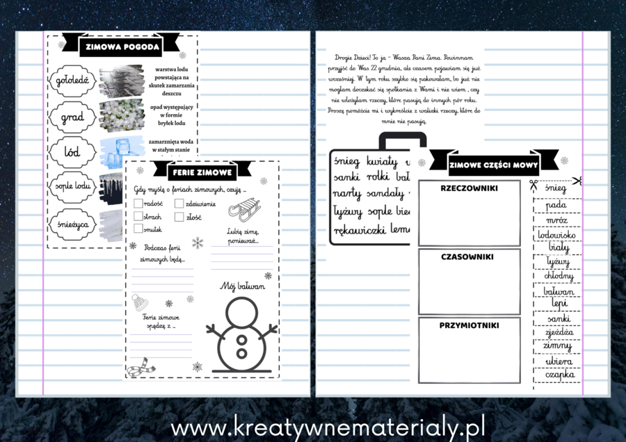 Wklejki do zeszytu - Zima