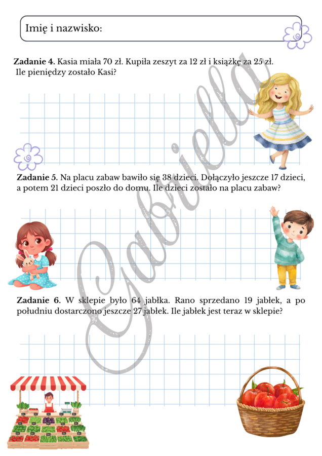 Karta pracy dodawanie i odejmowanie zadania tekstowe