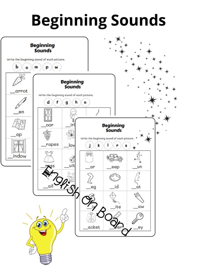 Beginning Sounds - 3 Karty Pracy - Znajdź pierwszą literę.