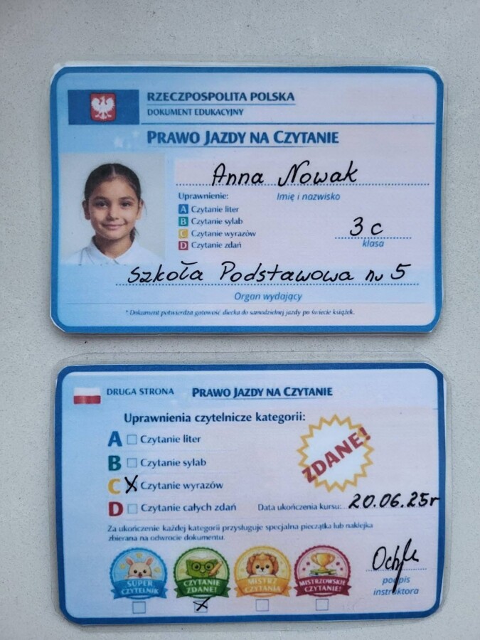 Prawo jazdy na czytanie-kl. 1-3