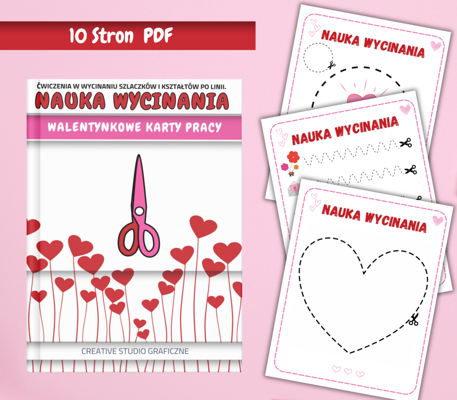 NAUKA WYCINANIA- Kreatywne wycinanki: ćwiczenia w wycinaniu szlaczków i kształtów po linii ♡ Edycja Walentynkowa ♡