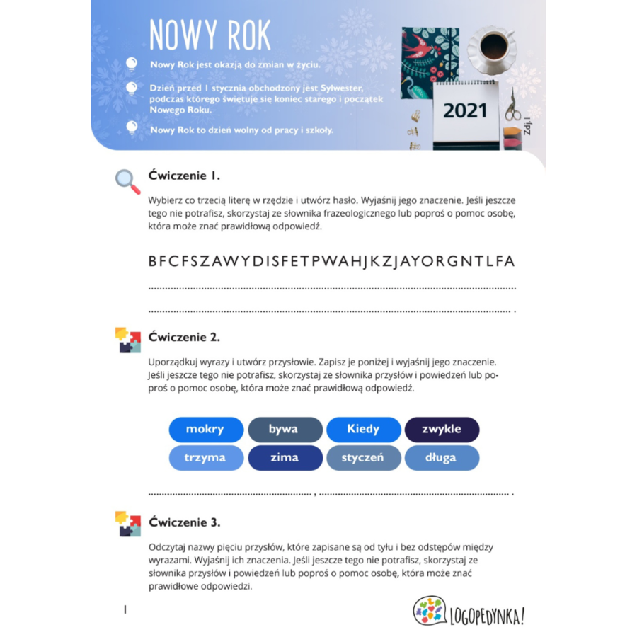 Związki frazeologiczne i przysłowia na cały rok rewalidacji – karty pracy dla dzieci z autyzmem (do druku)