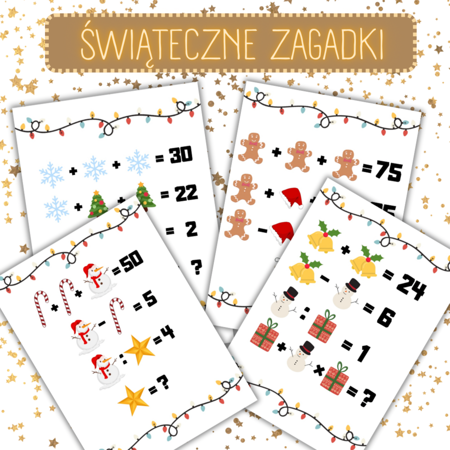 ŚWIĄTECZNE ZAGADKI - zakodowane liczby. [klasa 4, klasa 5, klasa 6, święta, Boże narodzenie, zima]