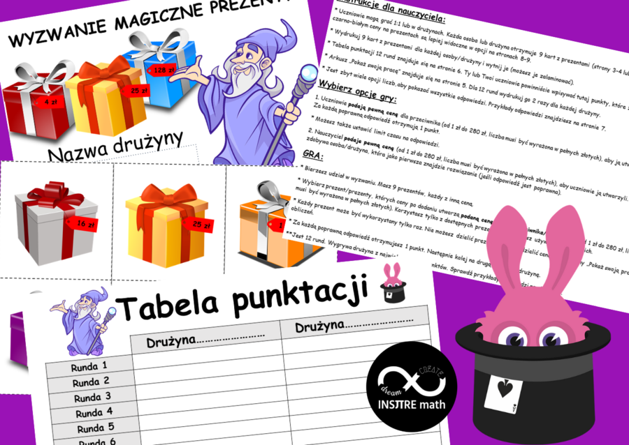 WYZWANIE MAGICZNE PREZENTY - dodawanie liczb 2 i 3-cyfrowych. Świąteczna gra matematyczna.