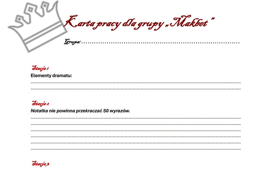 Stacje zadaniowe "Makbet"