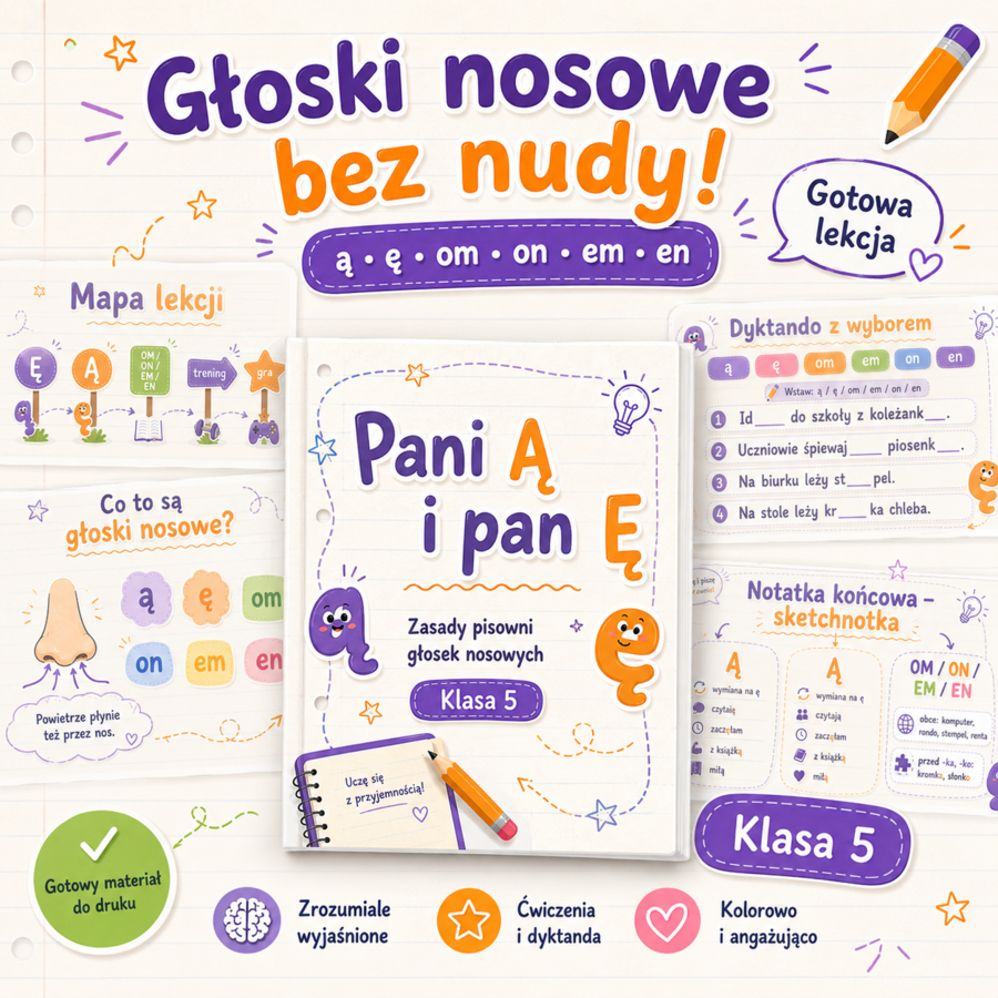 Pani Ą i pan M - zasady pisowni głosek nosowych. Prezentacja.