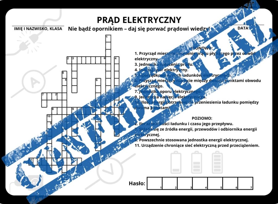Krzyżówki fizyka klasa 8 zestaw