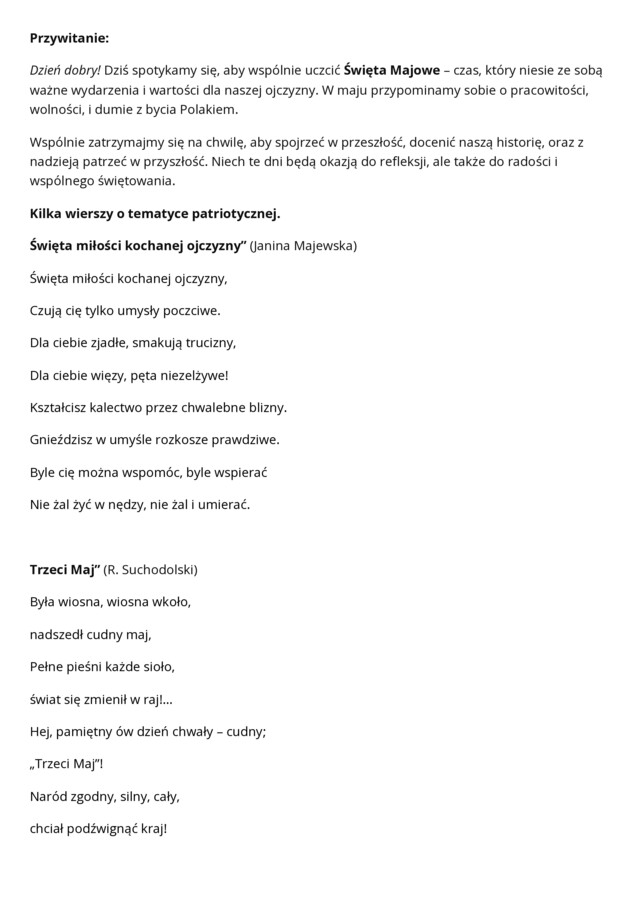 Święta majowe, elementy scenariusza/uroczystość, flaga xxl (8szt a4)