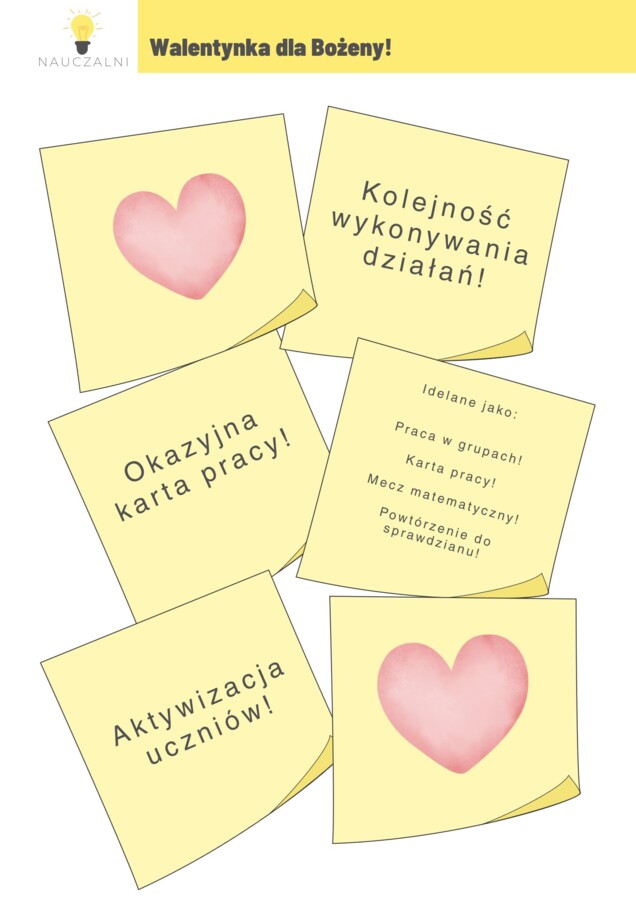 Walentynka dla Bożeny - kolejność wykonywania działań klasa 6