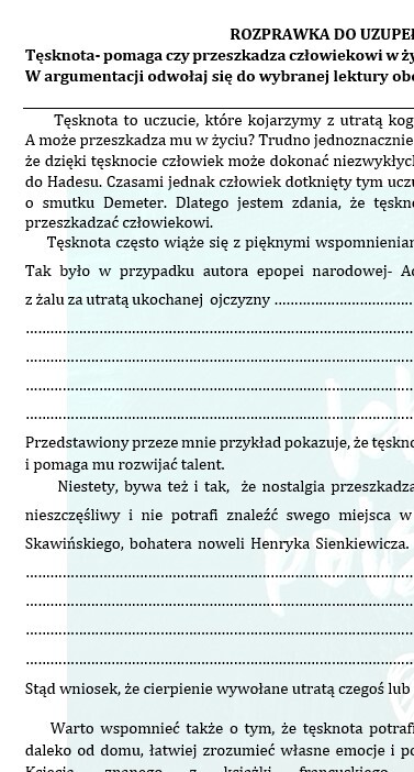 TRZY ROZPRAWKI DO UZUPEŁNIENIA: TĘSKNOTA, PRZYJAŹŃ, ODWAGA.