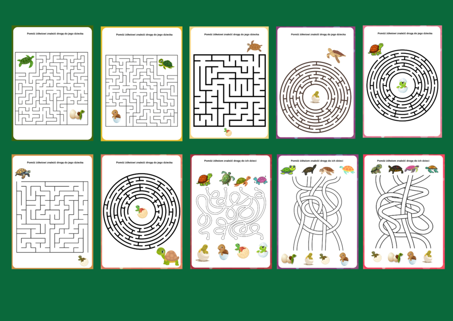 DZIEŃ ŻÓŁWIA – labirynty – 10 wersji