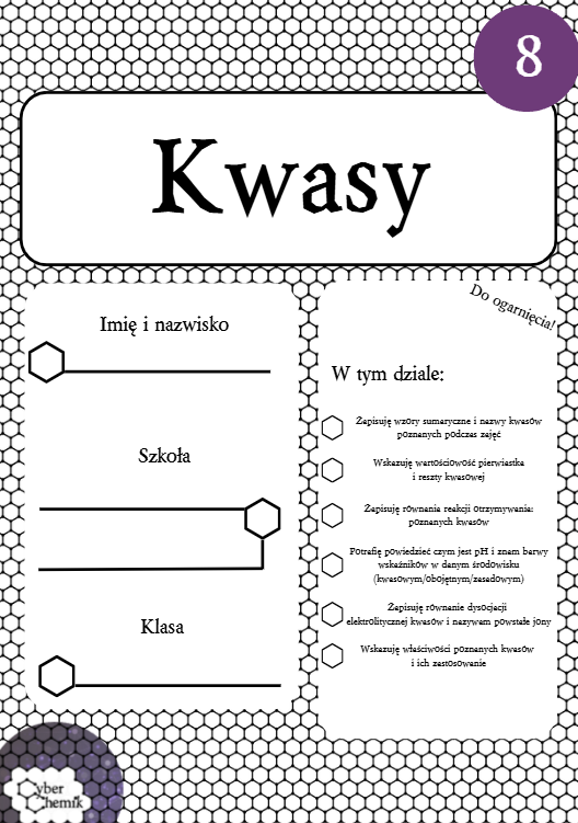 Karty pracy - Klasa 8. Chemia – Zestaw 6 kart pracy do działu 8 "Kwasy i pH"