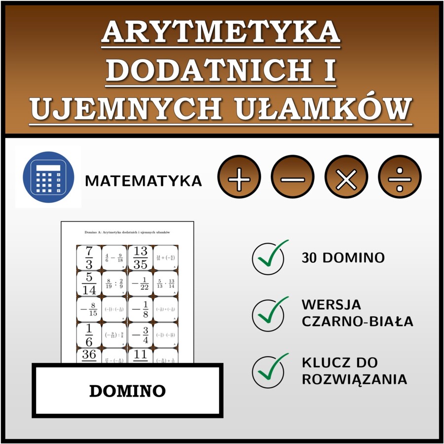 Domino - Arytmetyka dodatnich i ujemnych ułamków | matematyka