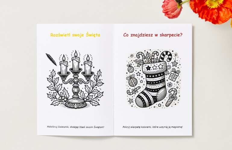 Kolorowanki. Prezenty. Postacie świąteczne. Motywy świąteczne