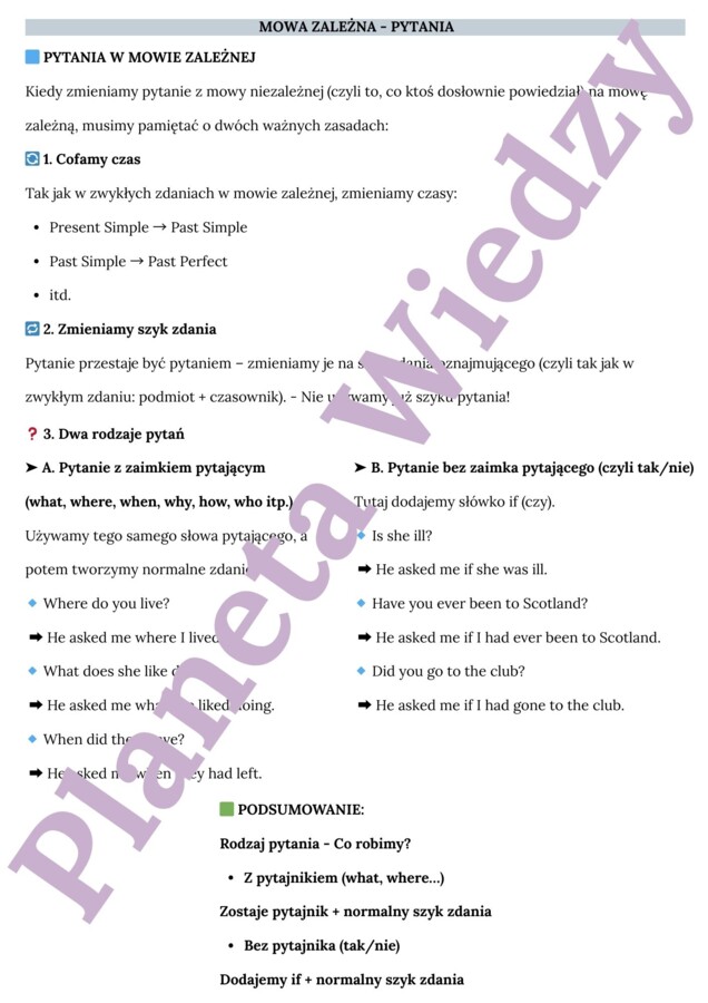 MOWA ZALEŻNA - E8– Zbiór zadań do egzaminu ósmoklasisty z języka angielskiego. Poziom A2/A2+ – 20 STRN ZADAŃ, zamiana zdań na mowę zależna, poprawna składnia, zmiany czasów, wypełnianie luk w tekście, tworzenie własnych zdań i historii + ODPOWIEDZI