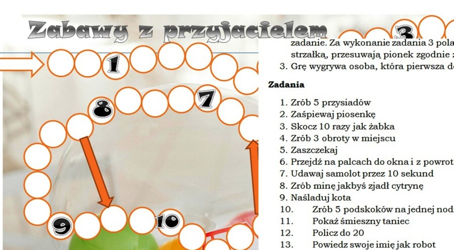 "Gry i zabawy z przyjacielem" - gra planszowa dla klasy 1