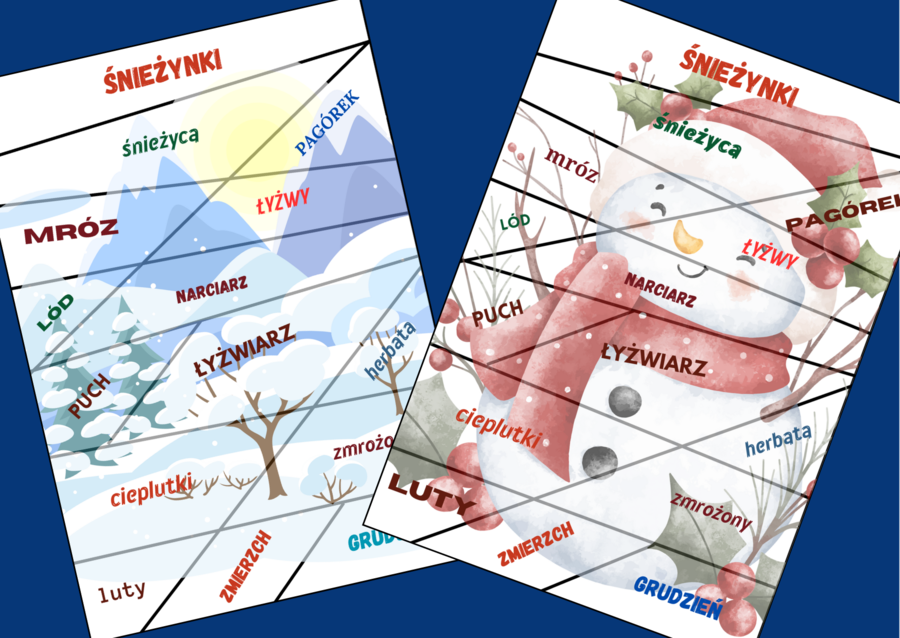 ZIMA – ortografia – puzzle – 6 wersji