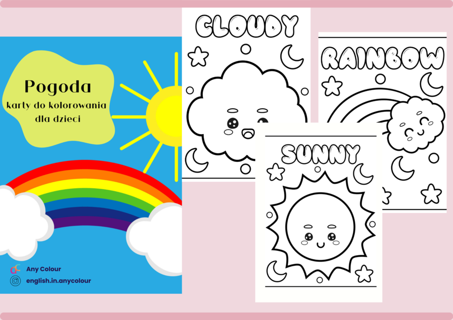 Język angielski - Pogoda - karty do kolorowania dla dzieci; przedszkole